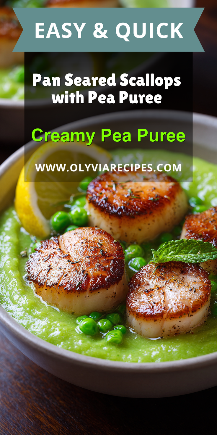 Pan Seared Scallops with Pea Puree served warm with cozy spices