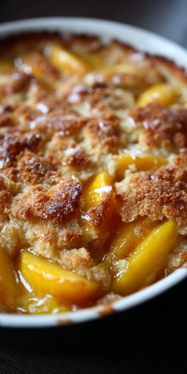 Peach Cobbler Dump Cake Dessert served warm with cozy spices