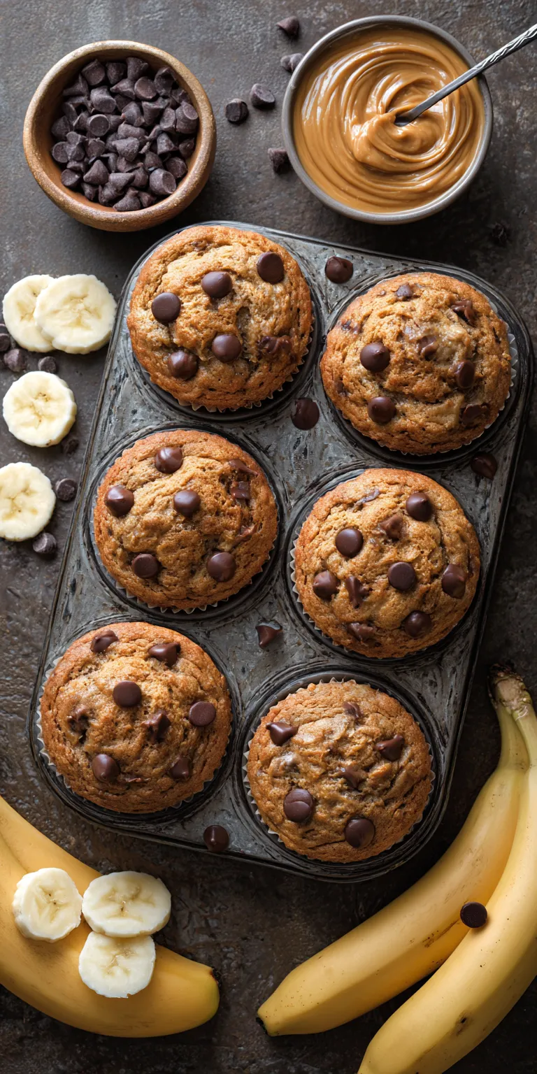 Peanut Butter Banana Chip Muffins served warm with cozy spices