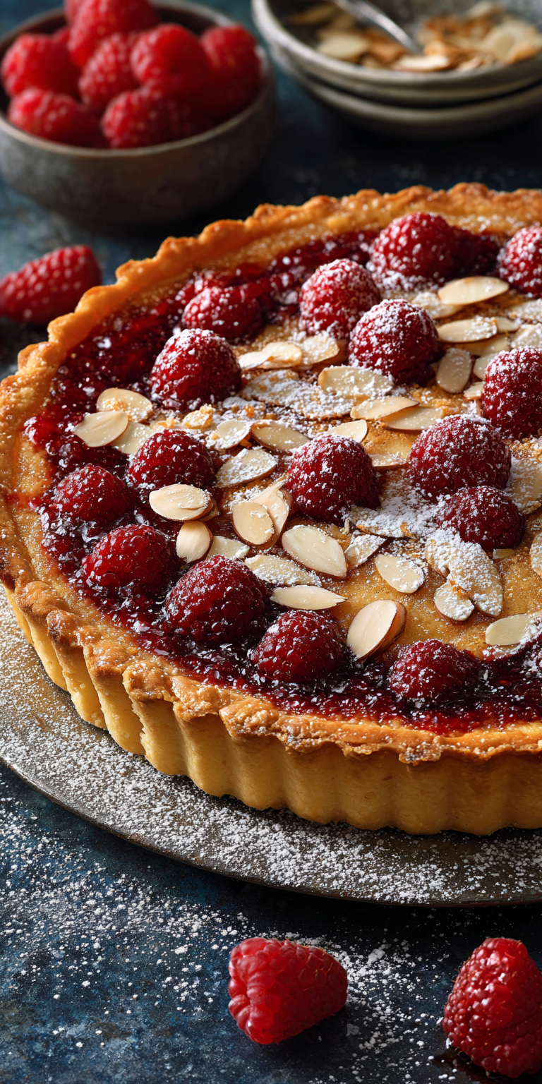 Raspberry Almond Tart French Style served warm with cozy spices