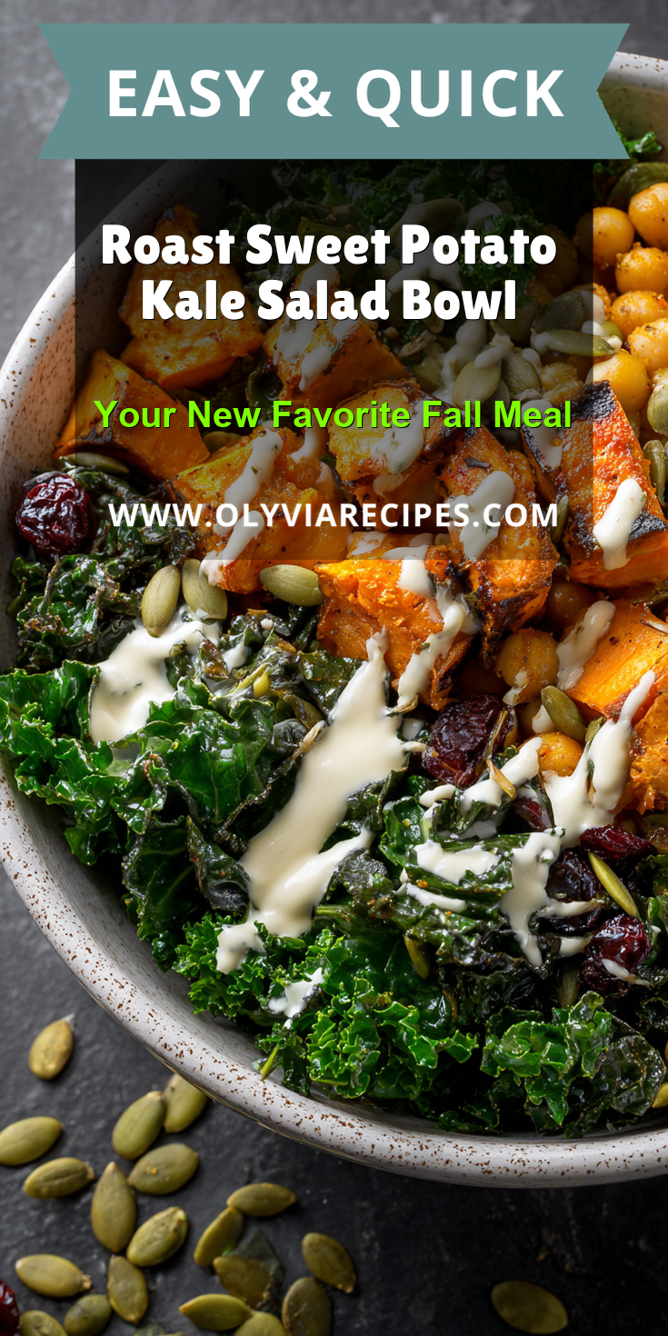 Roast Sweet Potato Kale Salad Bowl served warm with cozy spices
