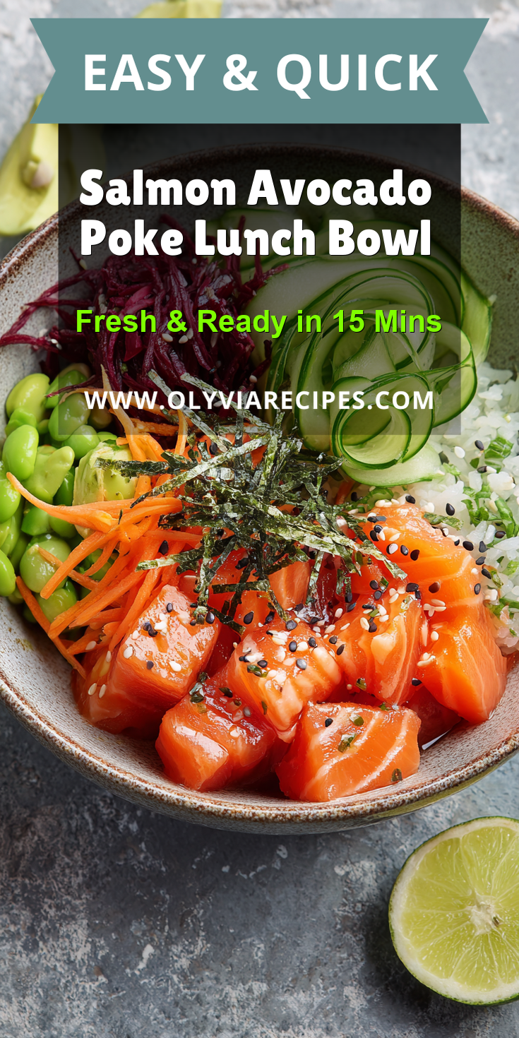 Salmon Avocado Poke Lunch Bowl served warm with cozy spices