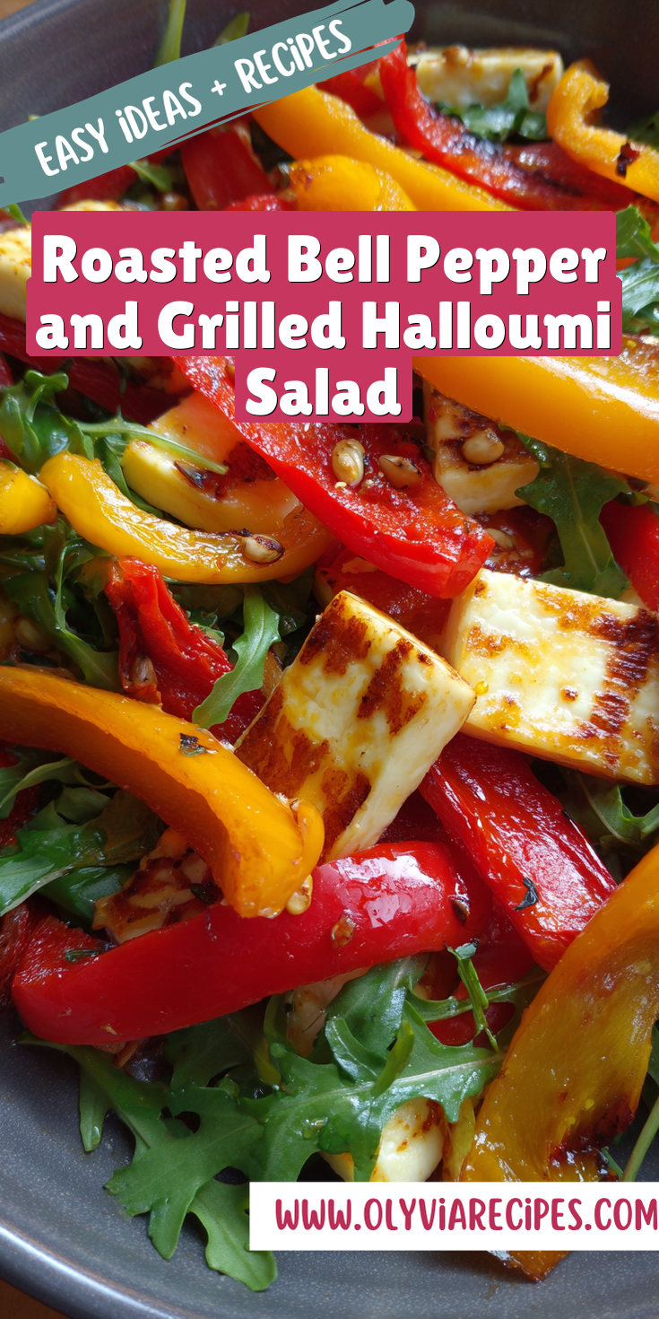 Roasted Bell Pepper and Grilled Halloumi Salad served on a plate