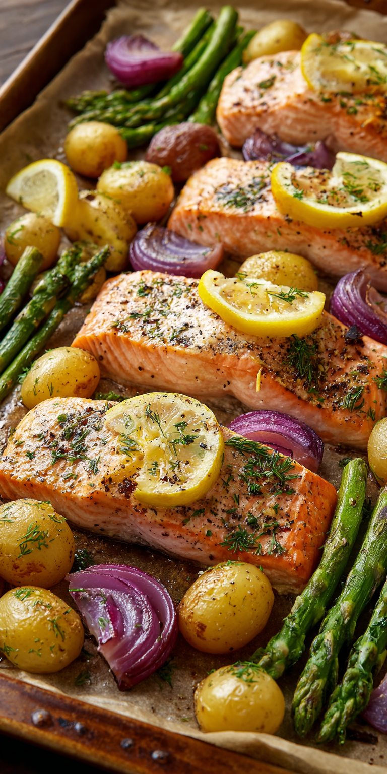 Sheet Pan Lemon Herb Roasted Salmon served warm with cozy spices