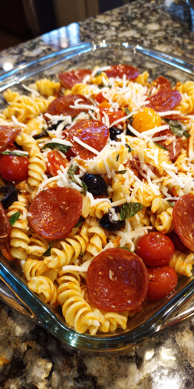 Shrimp and Avocado Easy Pasta Salad served warm with cozy spices