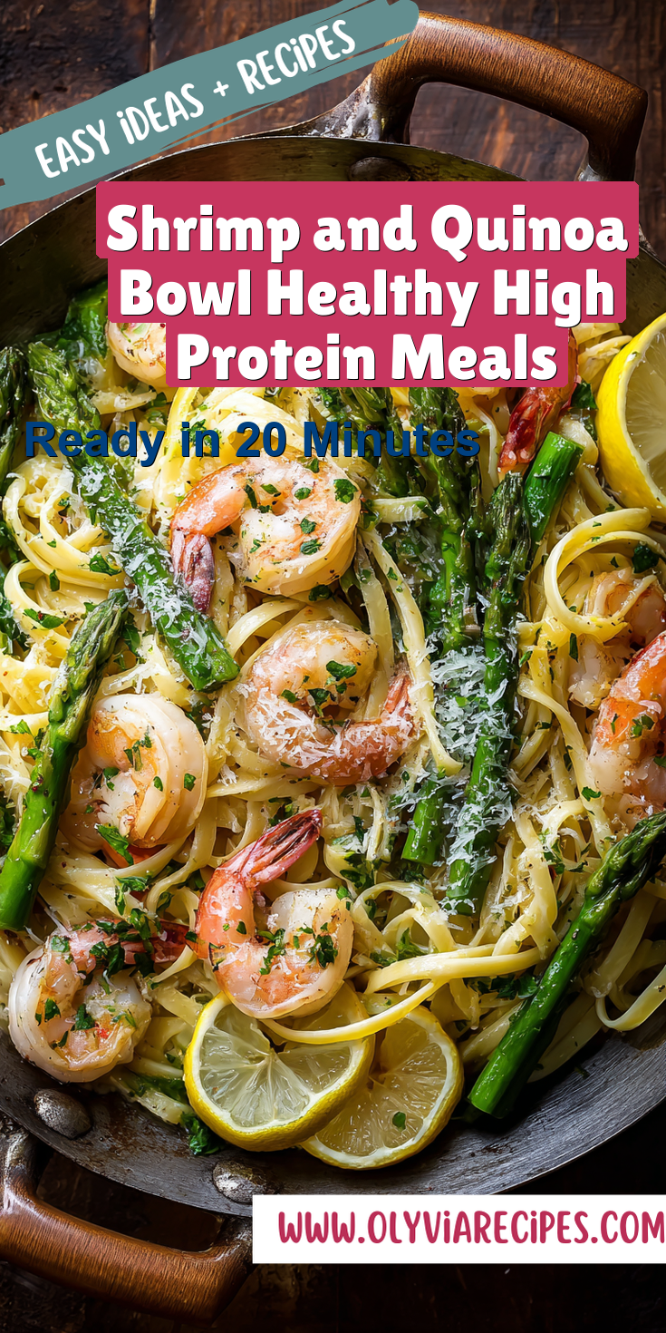 Shrimp and Quinoa Bowl Healthy High Protein Meals served warm with cozy spices
