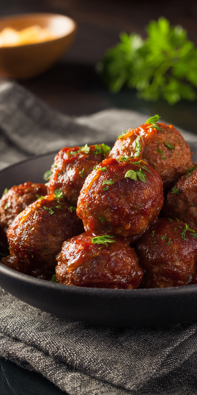 Slow Cooker French Onion Meatballs served warm with cozy spices