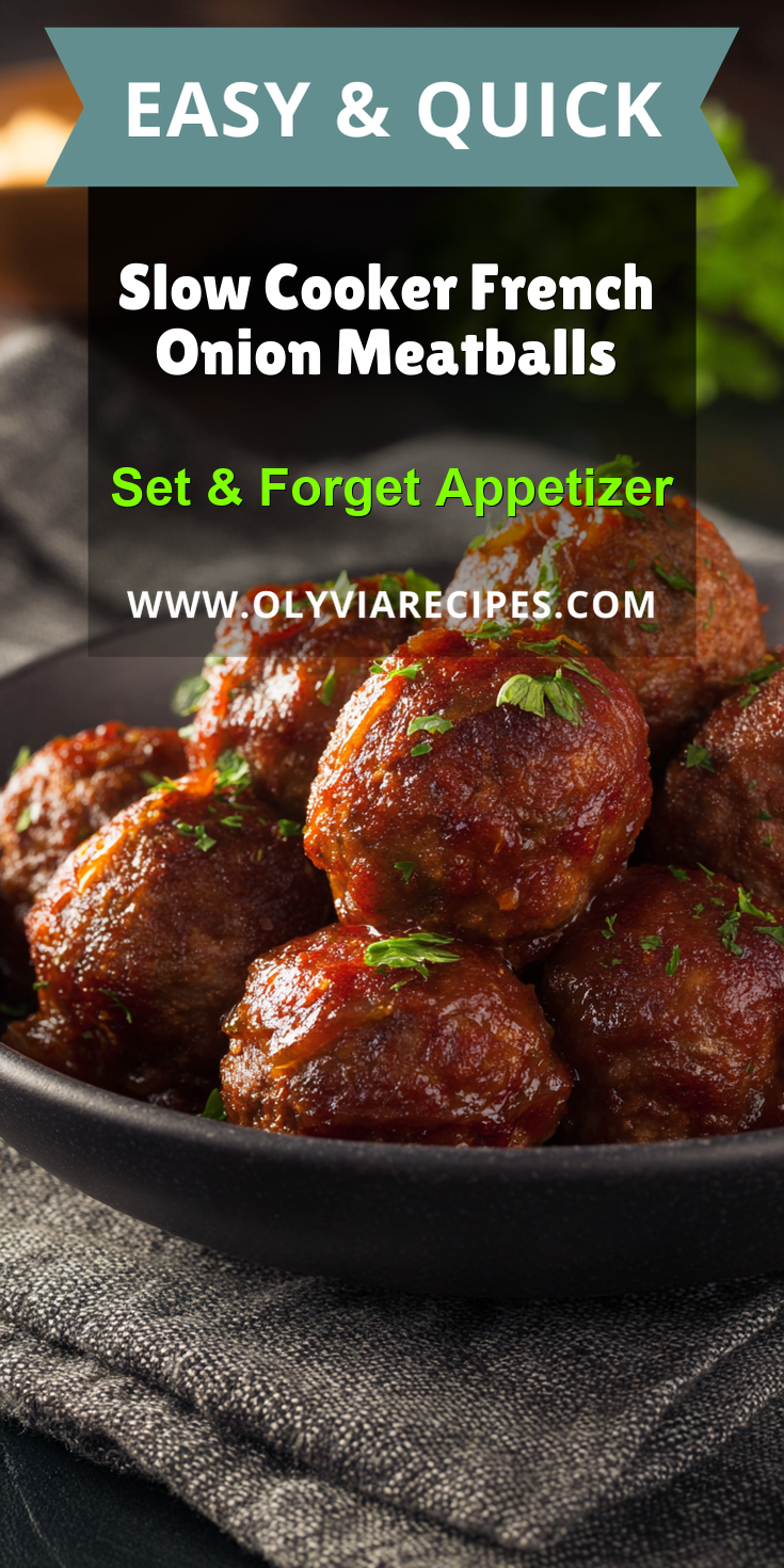 Slow Cooker French Onion Meatballs served warm with cozy spices