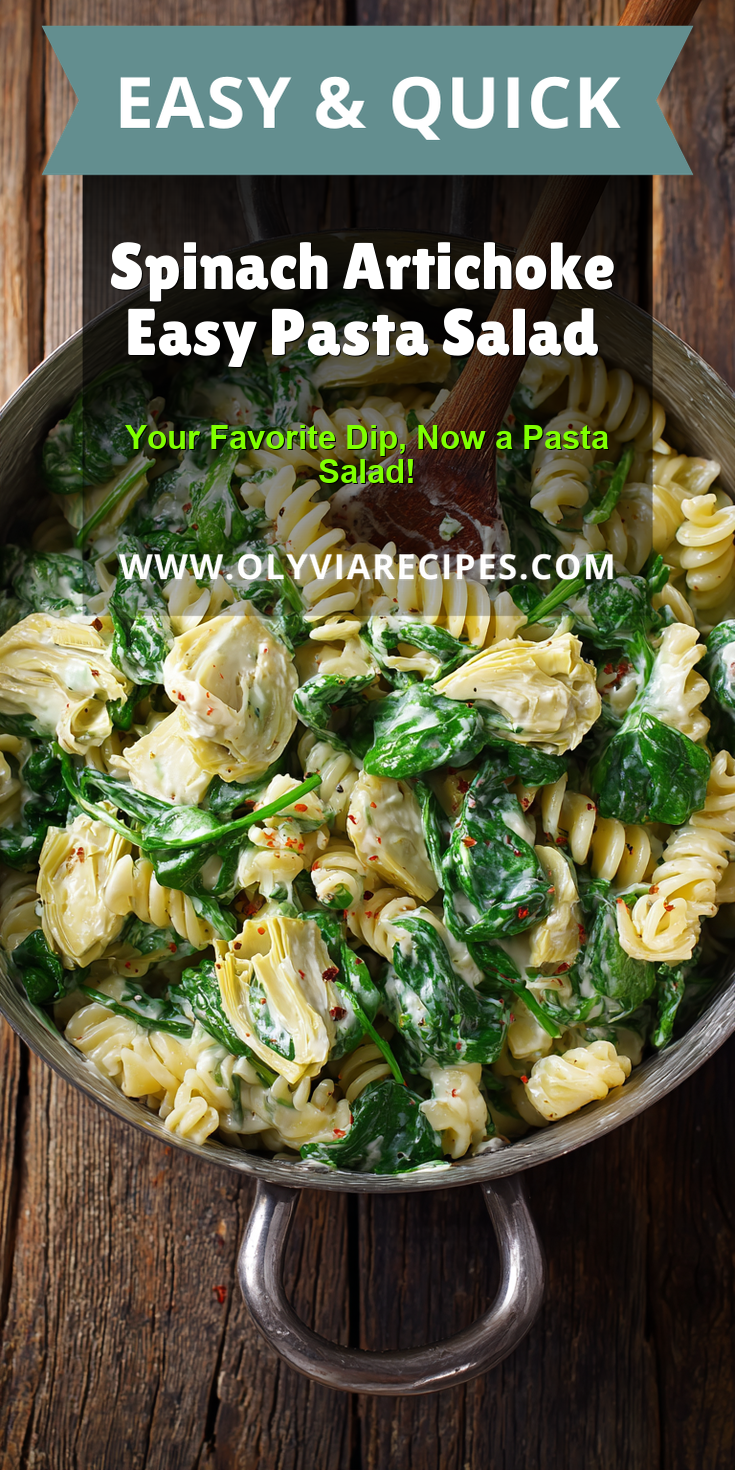 Spinach Artichoke Easy Pasta Salad served warm with gentle spices and a cozy aroma
