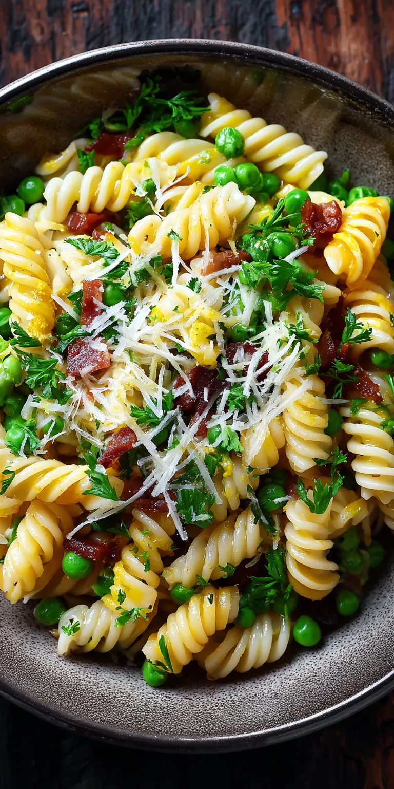 Spring Pea and Pancetta Pasta served warm with cozy spices