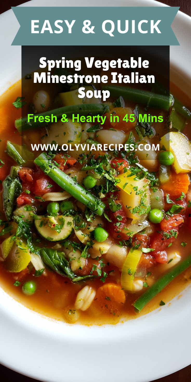 Spring Vegetable Minestrone Italian Soup served warm with cozy spices