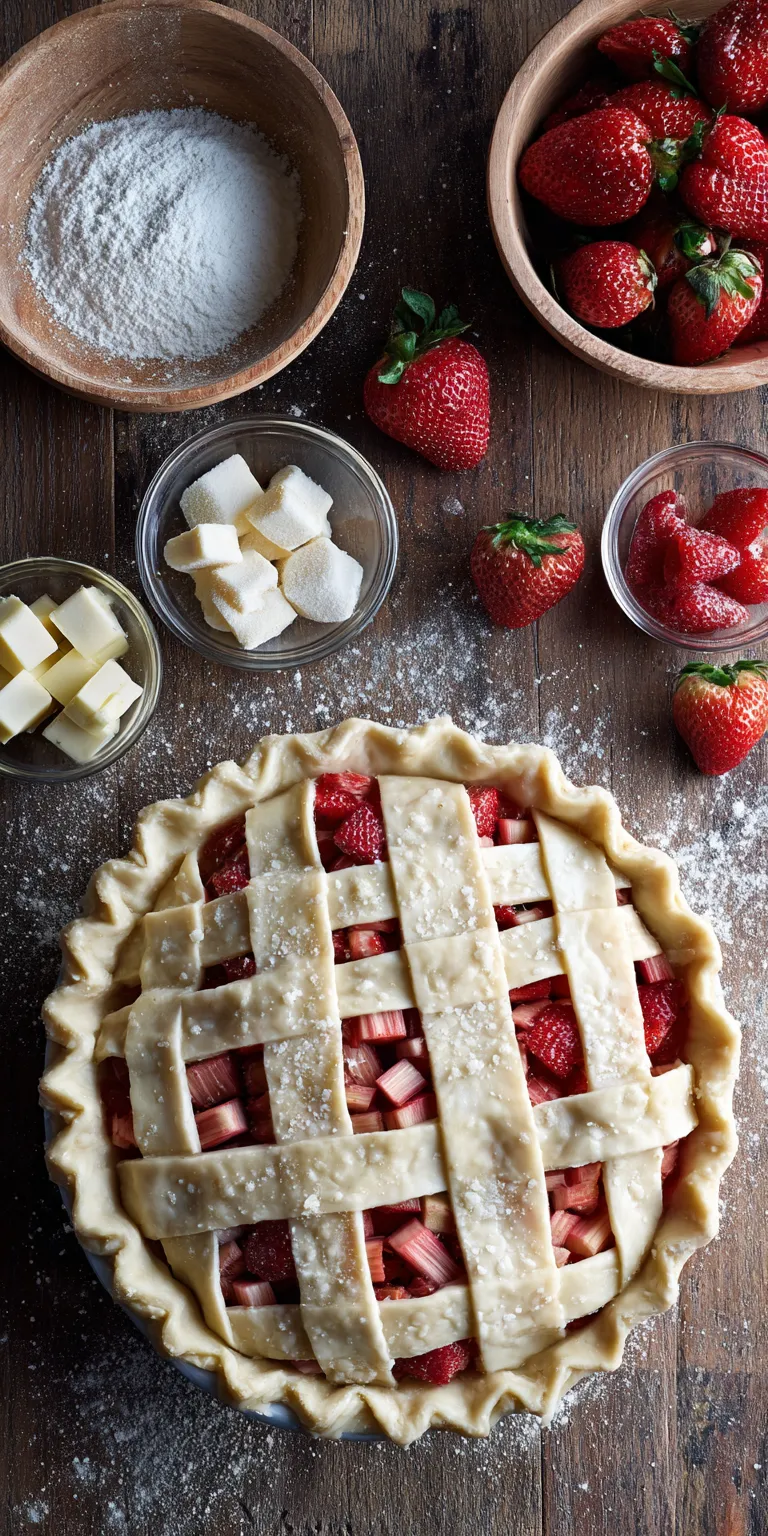 Strawberry Rhubarb Pie Lattice Crust served warm with cozy spices