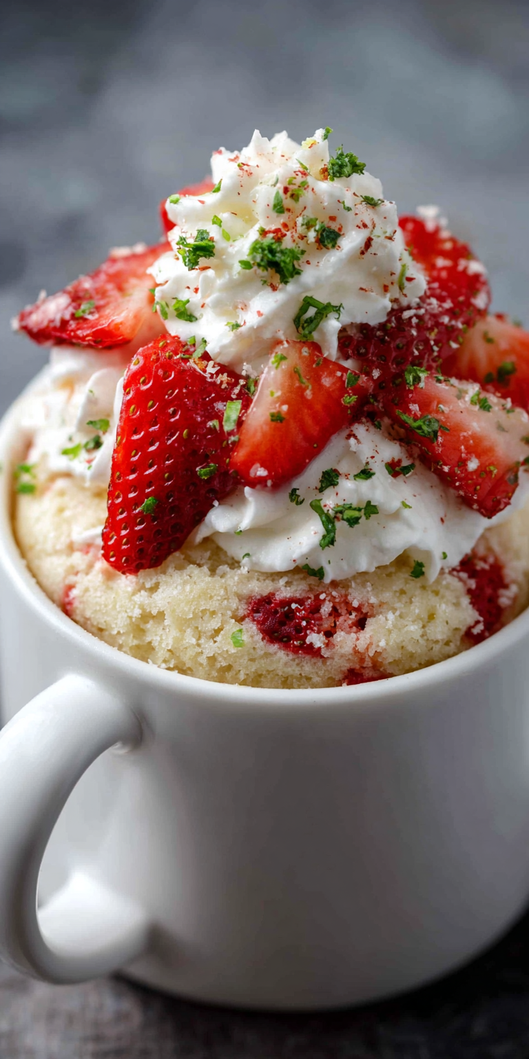 Strawberry Shortcake Mug Cake served warm with cozy spices