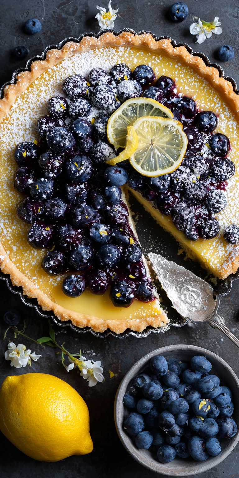 Stunning Blueberry Lemon Tart served warm with cozy spices