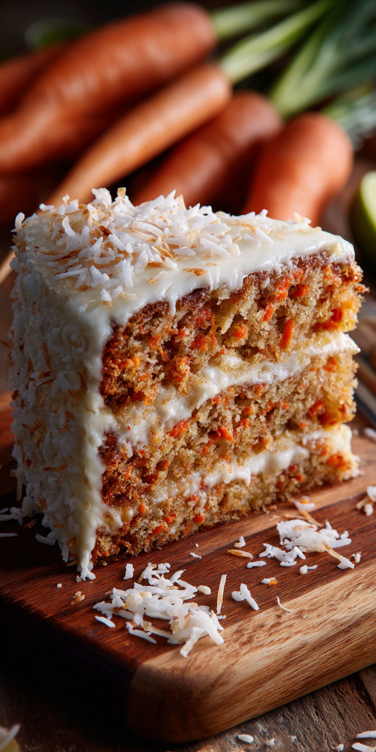 Tropical Coconut Carrot Cake Recipe served warm with cozy spices