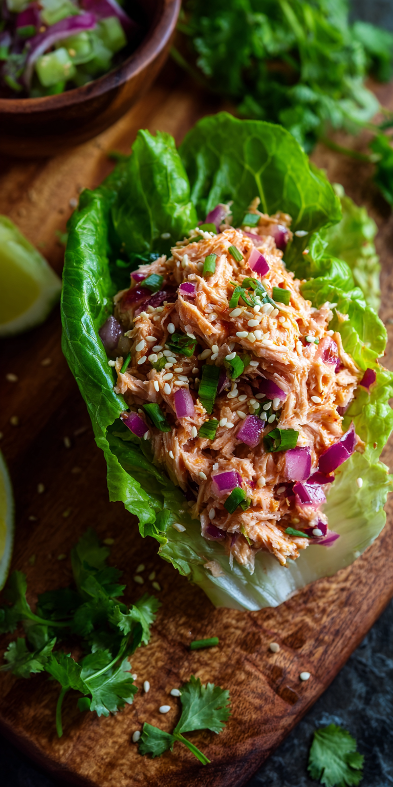 Tuna Salad Lettuce Wraps Healthy Lunch served warm with cozy spices