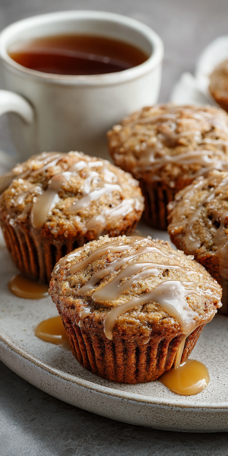 Vegan Banana Muffins with Maple Glaze served warm with cozy spices