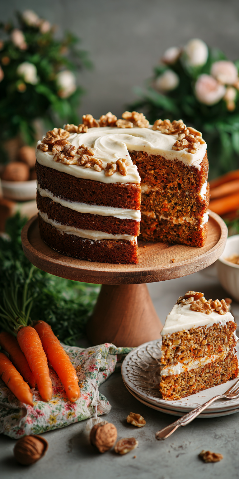 Vegan Carrot Cake with Cashew Frosting served warm with cozy spices