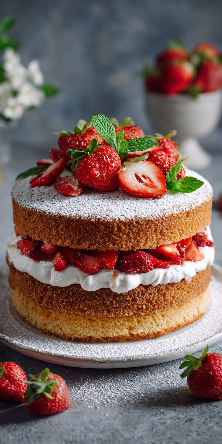 Vegan Strawberry Shortcake Cake served warm with cozy spices
