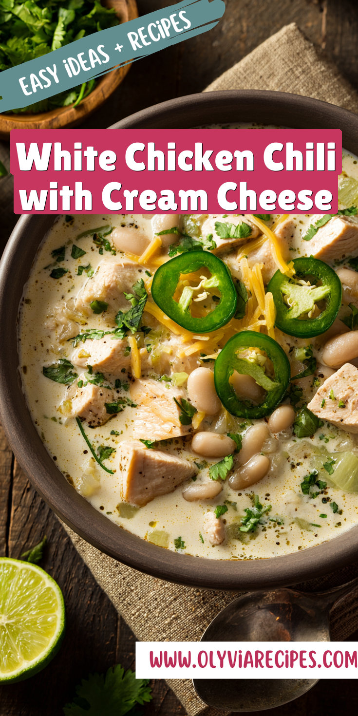 White Chicken Chili with Cream Cheese served warm with cozy spices