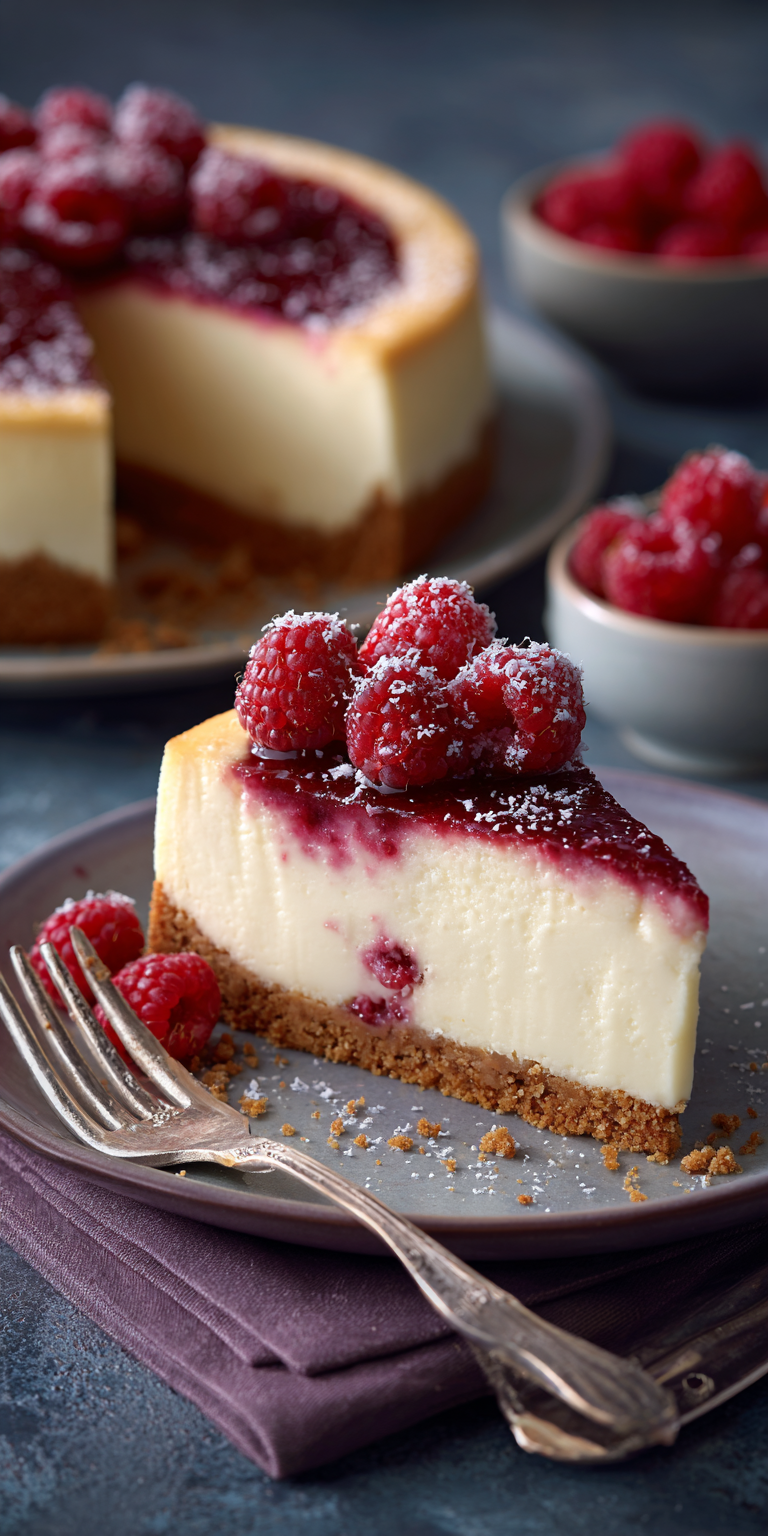 White Chocolate Raspberry Cheesecake served warm with cozy spices