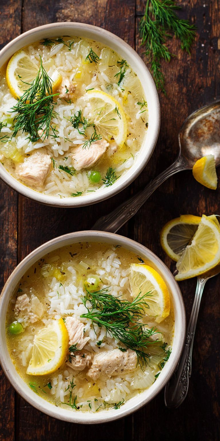 Zesty Lemon Rice Soup with Chicken served warm with cozy spices